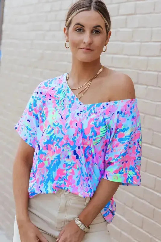 Purple Abstract Floral Print Sleeveless Maxi Dress-5
