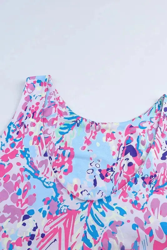 Purple Abstract Floral Print Sleeveless Maxi Dress-2