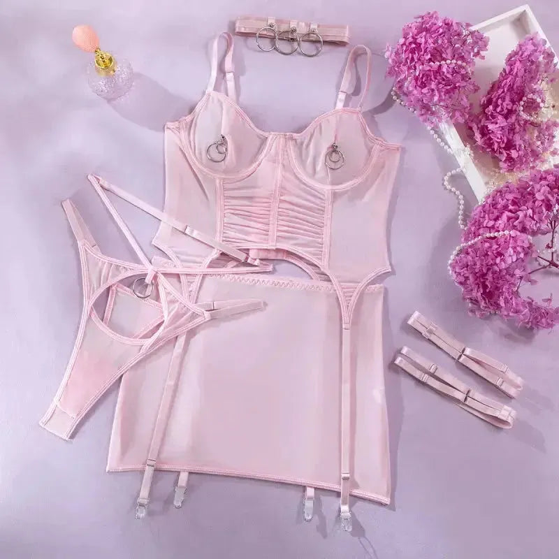 Romantic Tulle Bustier and Skirt Lingerie Set-2