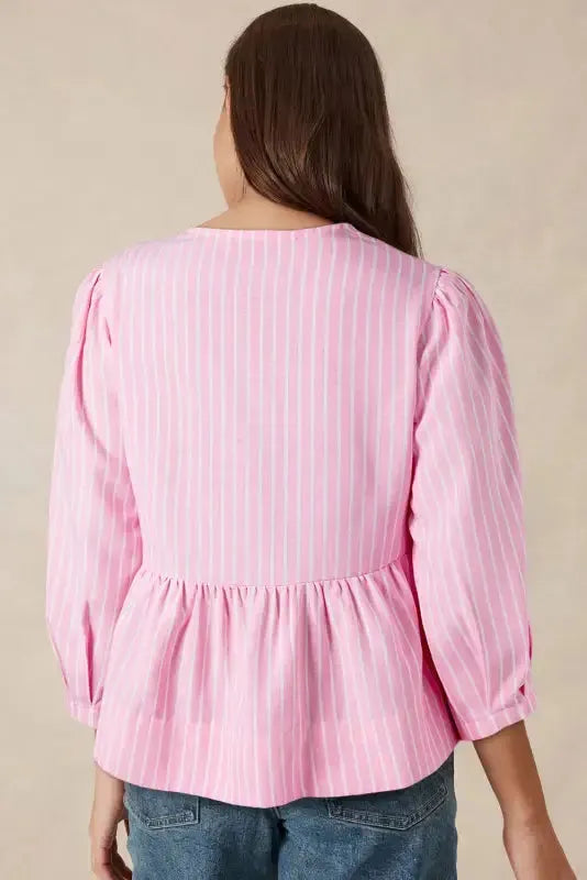 Rosy Ribbon Puff Blouse-1