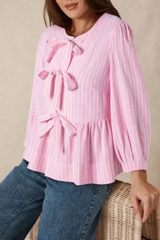 Rosy Ribbon Puff Blouse-0