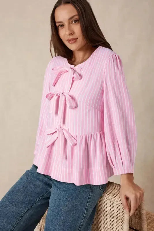 Rosy Ribbon Puff Blouse-2