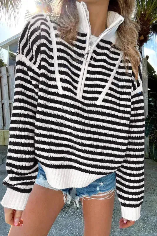 Urban Noir Stripe Zip Sweater-0